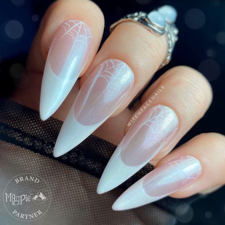 Chic Ombre Spider Web Nail Design: A Whimsical Touch for Elegant Occasions.