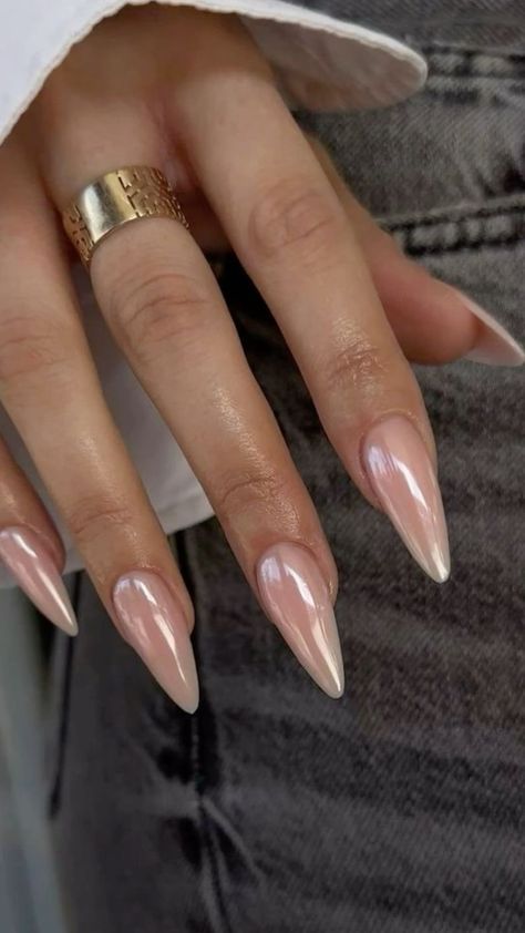 Chic Almond-Shaped Nails with Nude and Glossy White Tips Elevate Elegance and Sophistication.