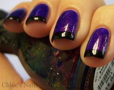 Chic Purple Nail Design with Glossy Finish and Sleek Black Tips