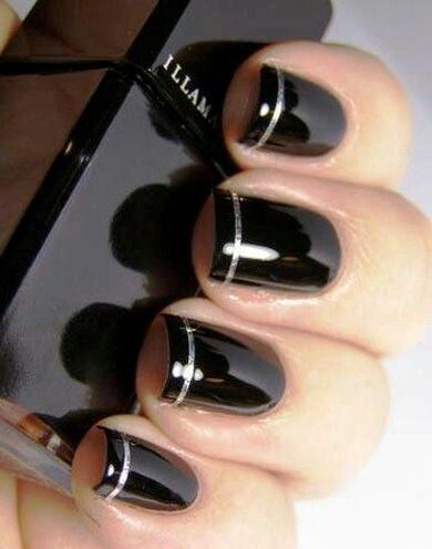 Chic Black Nail Design with Elegant Silver Accents for Any Occasion