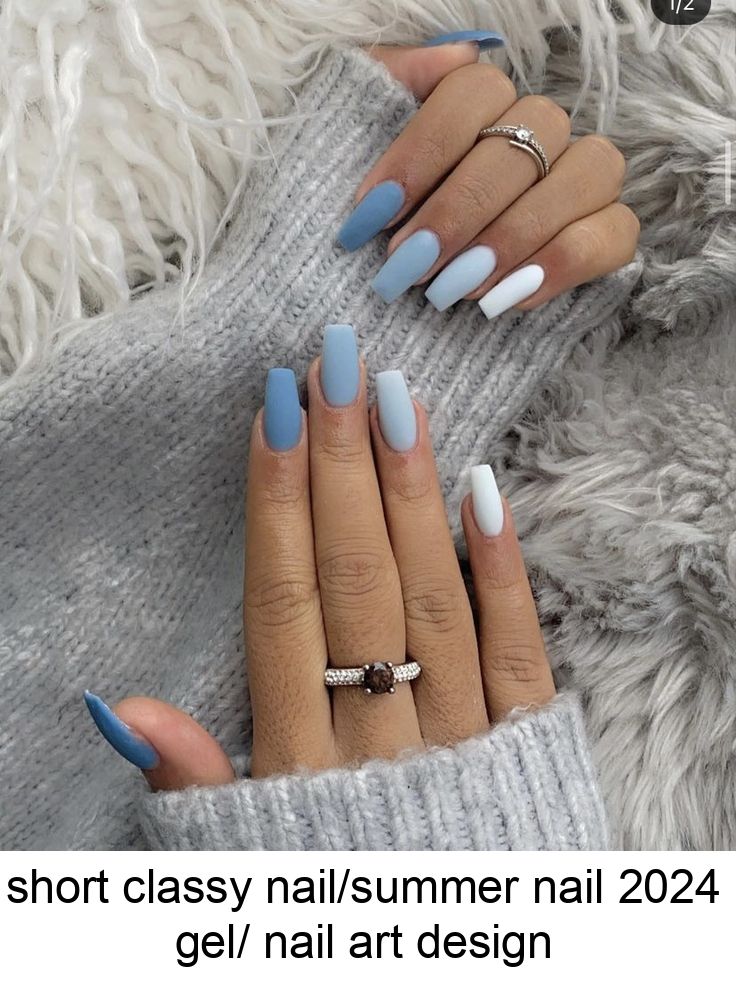 Chic Pastel Blue and White Short Nails: Elegant, Modern, and Playful Design.