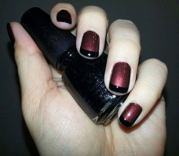 Elegant Burgundy Base with Black Tips: A Bold Twist on Classic French Manicure