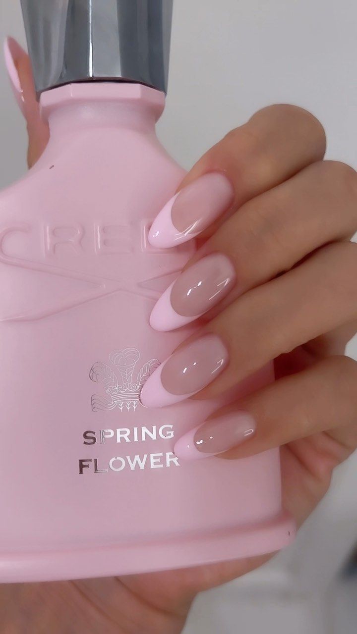 Chic Spring Nail Design: Sophisticated Soft Pink French Tips with Glossy and Sheer Finishes.