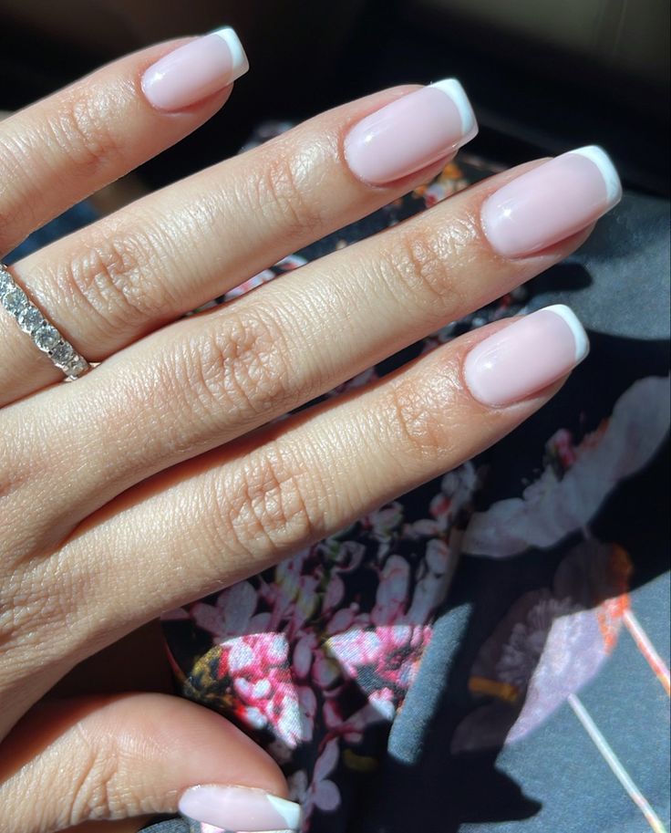 Timeless Elegance: Modern French Manicure with Soft Pink Base and Crisp White Tips.