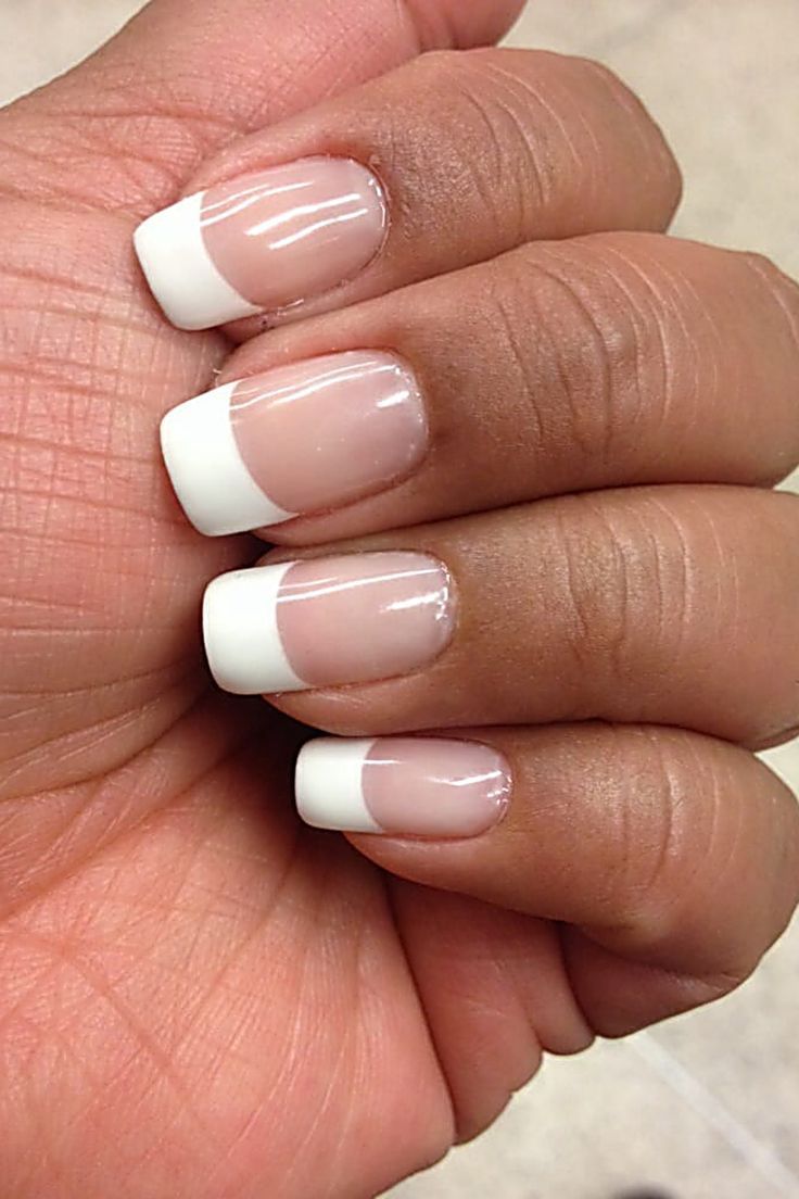 Sophisticated French Tip Nail Design with Classic White Edge and Soft Pink Base