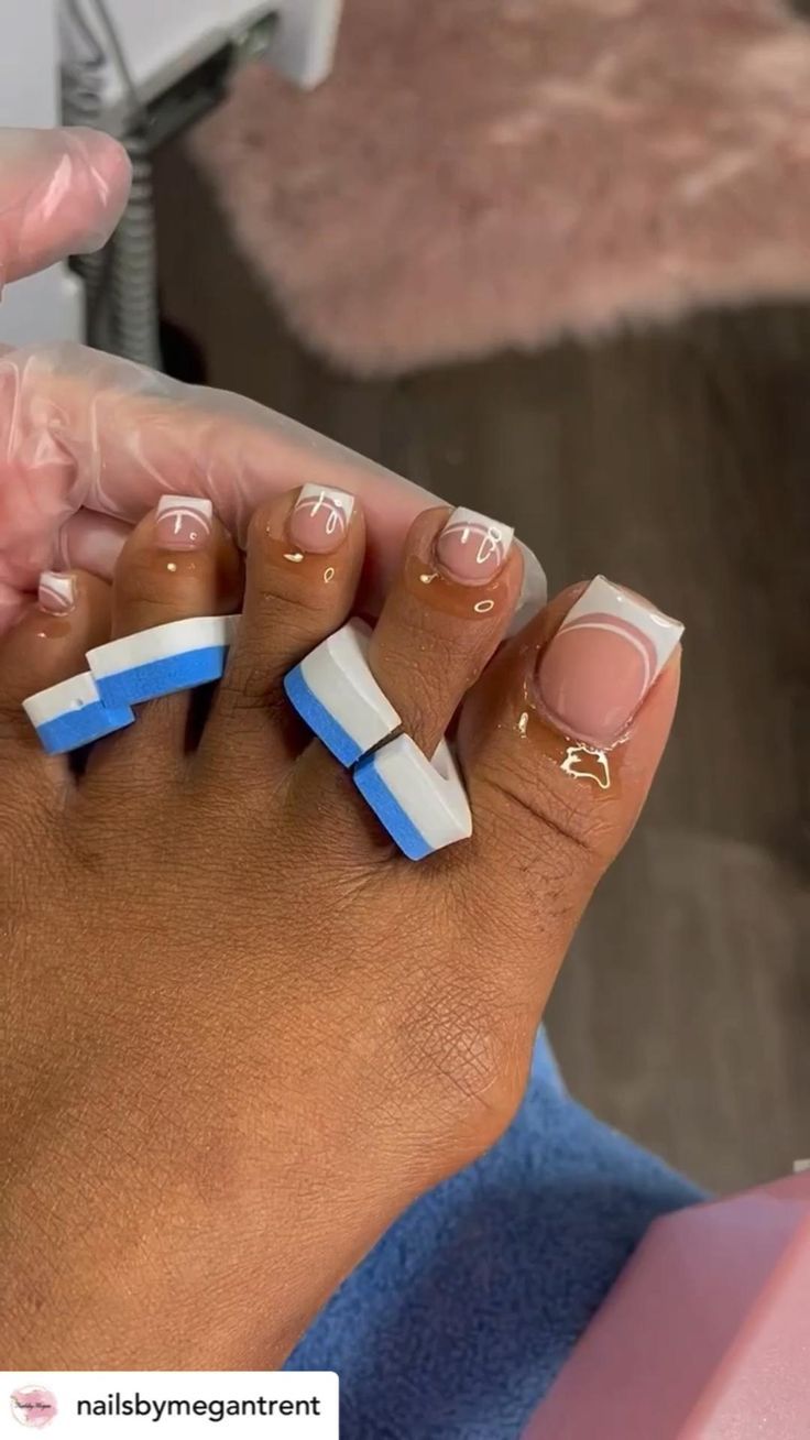 Contemporary Geometric Pedicure with Clear Base and White-Pink Tips