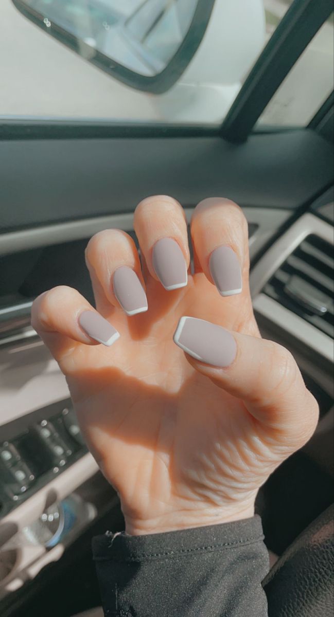 Chic Matte Taupe Nails with Elegant White Tips: A Timeless Trend for Any Occasion