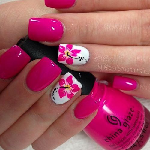 Cheerful Floral Pink Nail Design Perfect for Any Occasion.