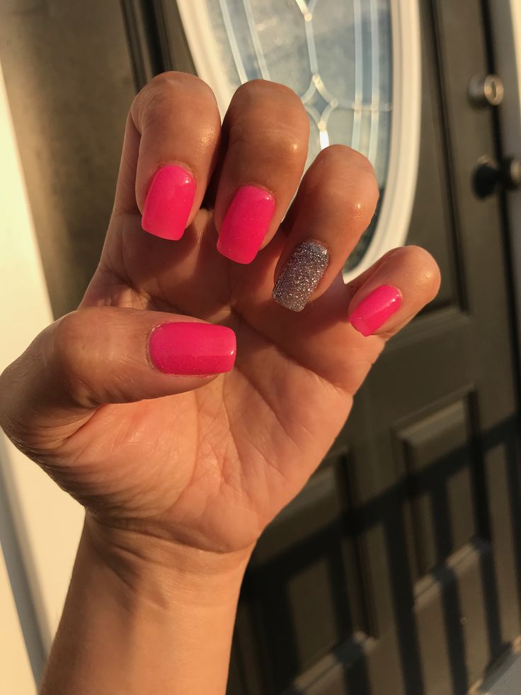 Playful Pink Nail Design with Sparkling Silver Accent