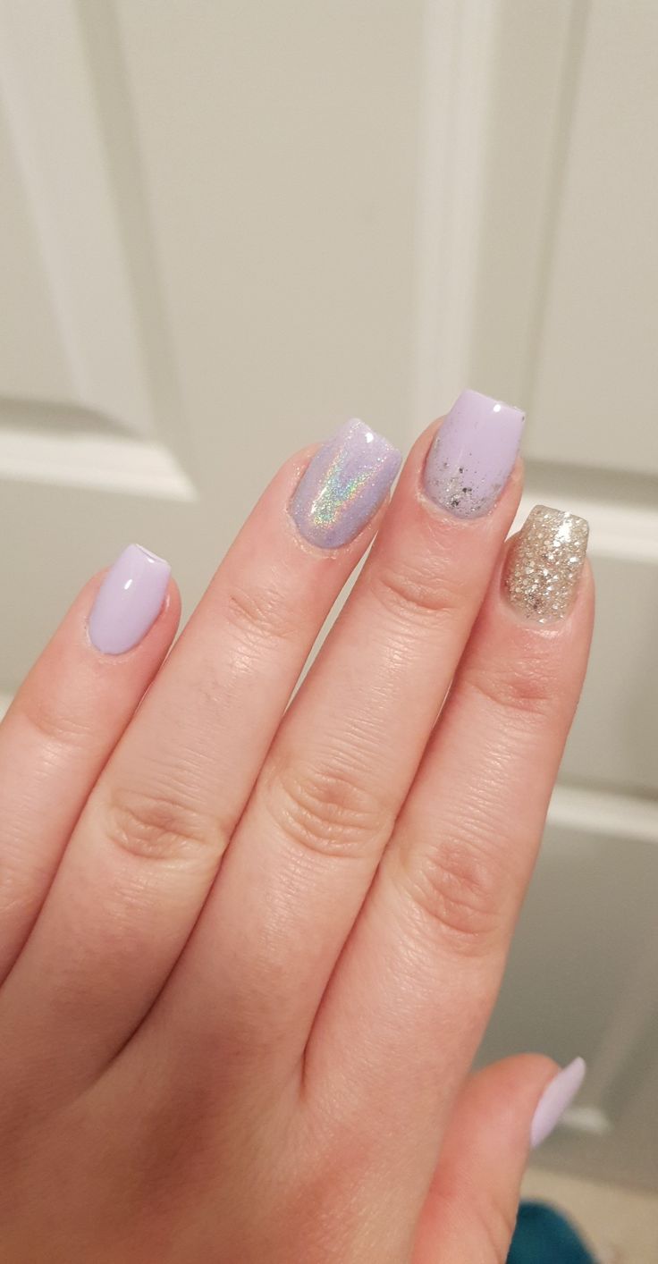 Elegant Pastel Lavender Nail Design with Glitter Accents