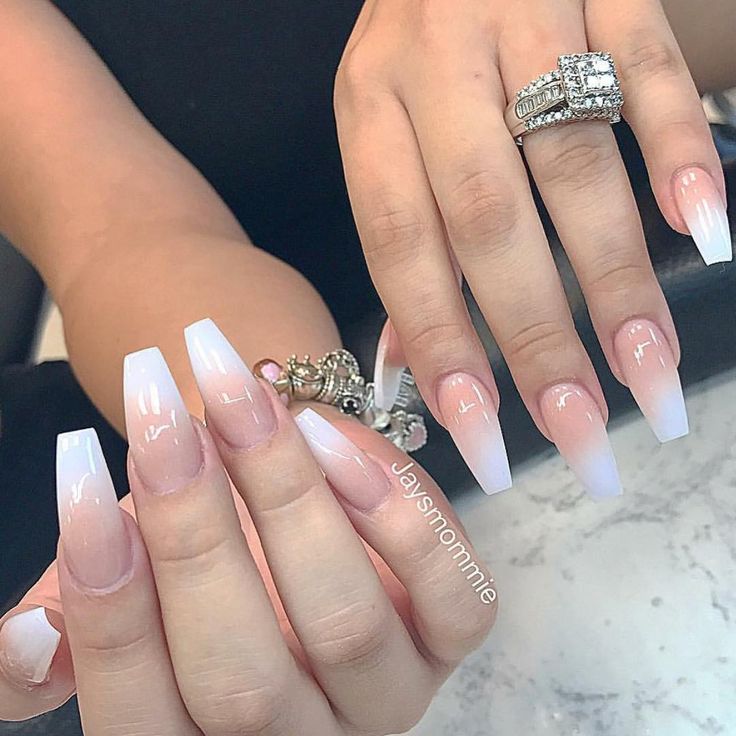 Elegant Gradient French Tip Nails with Glamorous Shine and Sparkling Accent.