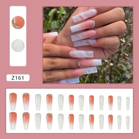 Elegant Nail Design: Soft Pink, White, and Translucent Finishes with Glamorous Details.