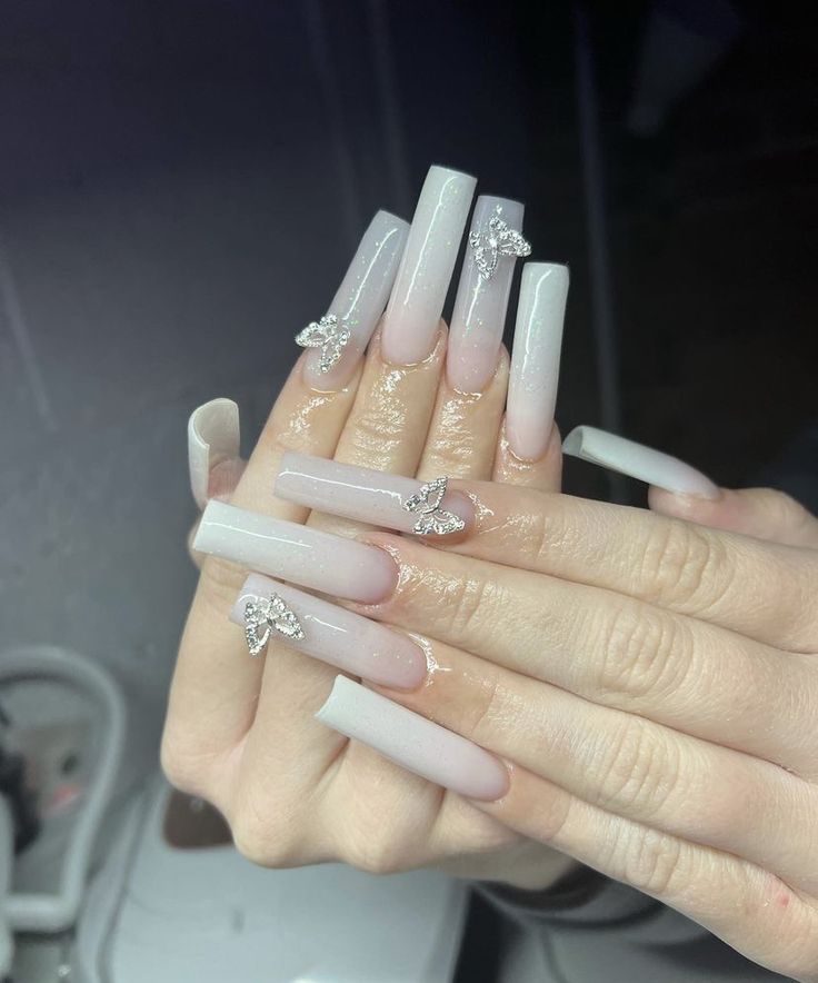 Long White Acrylic Nails With Charms