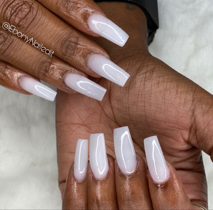 Chic Frosted White Ombre Long Nails: A Sophisticated Touch for Any Occasion.