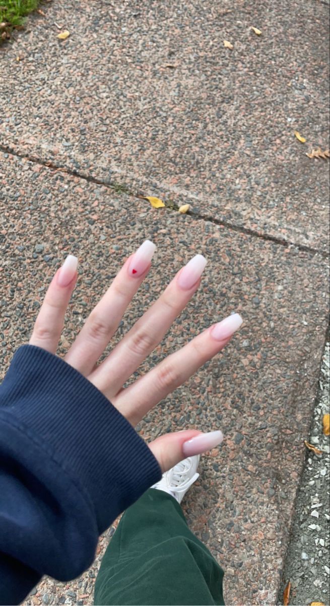 Sophisticated Gradient Long Nails with Playful Heart Accent