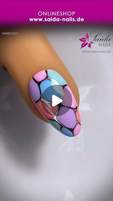 Vibrant Mosaic-Inspired Pastel Nail Design with Modern Black Accents