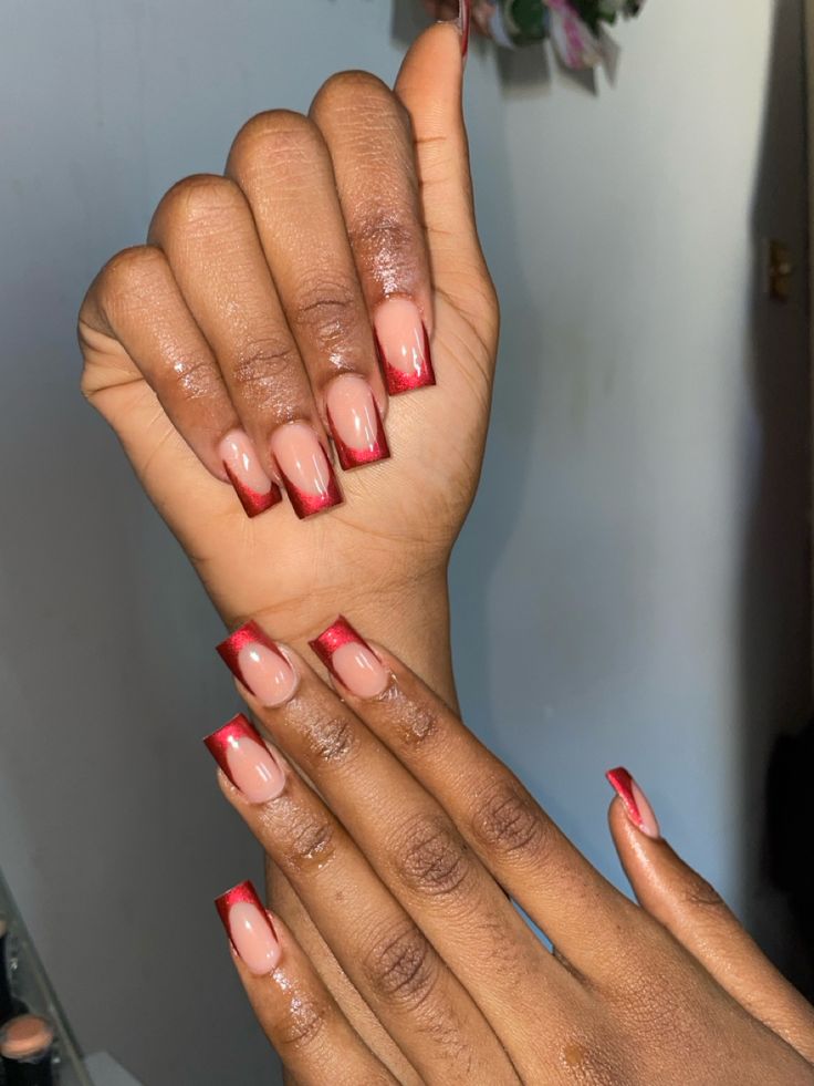 Chic Gradient Nail Design: From Nude Base to Bold Red Tips for Any Occasion.