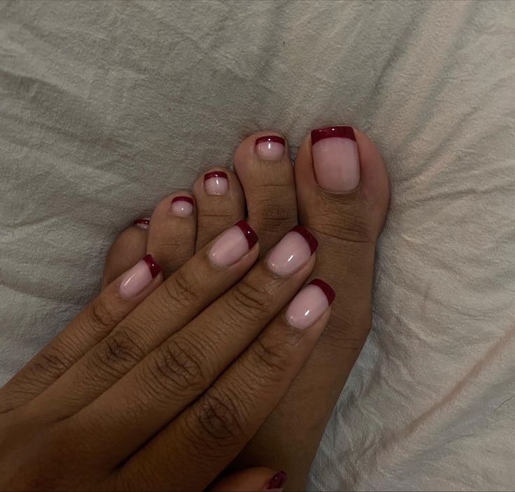 Sophisticated Soft Pink and Burgundy French Manicure for Elegant Occasions