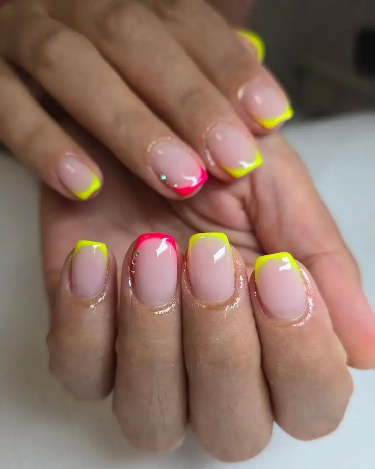 Playful Neon French Manicure: A Bold Summer Nail Design.