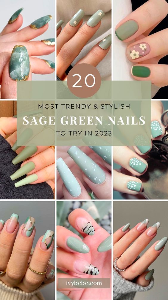 Trendy Sage Green Nail Designs: Creative Patterns and Accents for a Refreshing Manicure.