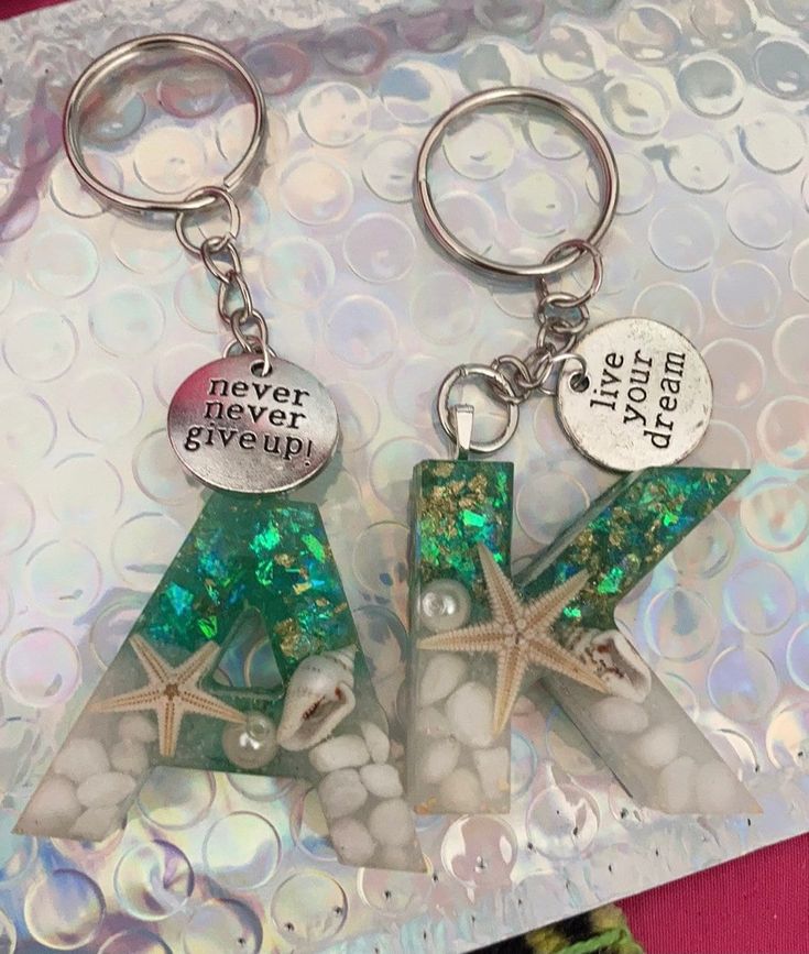 Coastal-Inspired Colorful Keychains with Turquoise Resin and Charm Elements