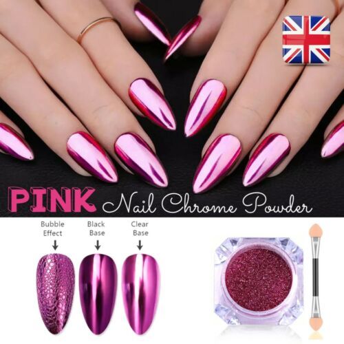 Captivating Reflective Pink Chrome Nails with Versatile Base Options.