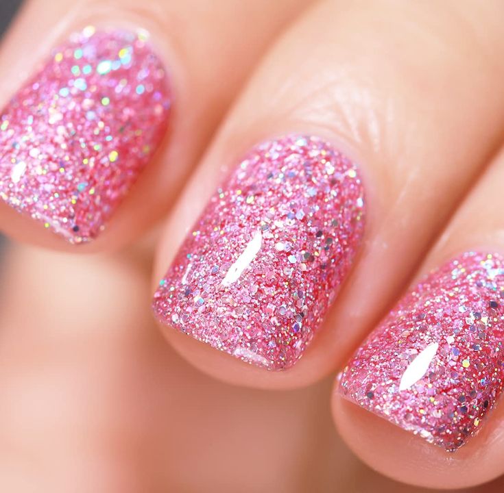 Playful Sparkling Pink Glitter Nail Design for Celebrations and Glamorous Everyday Style