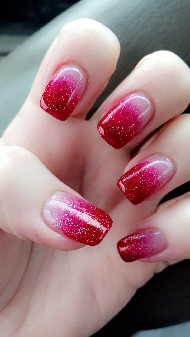 Stunning Sparkling Ombre Nail Design in Vibrant Pink and Red Gradients