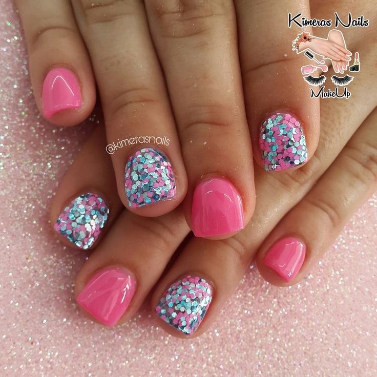 Chic Pink Nail Design with Glitter Accents for a Festive Look