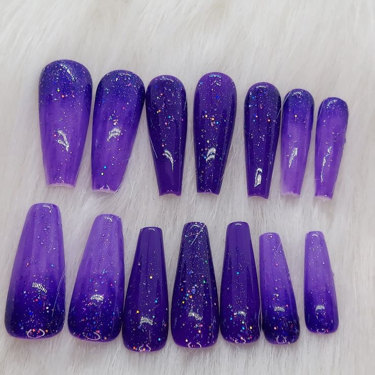 Elegant Gradient Purple Press-On Nails with Sparkling Glamour