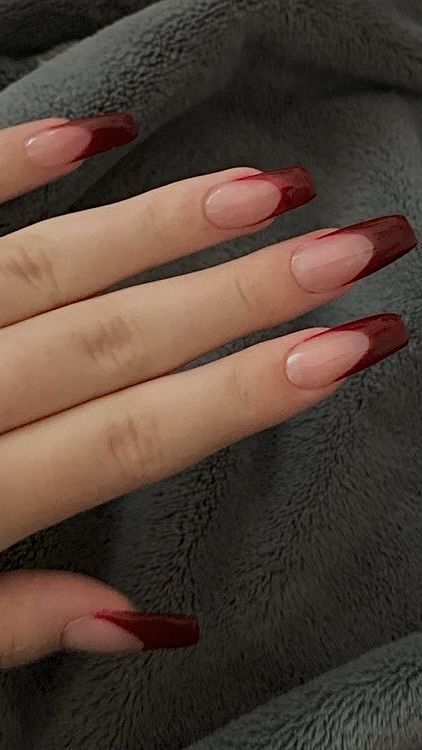 Chic Gradient Nude and Deep Red Nail Design: A Timeless Blend of Elegance and Individuality.