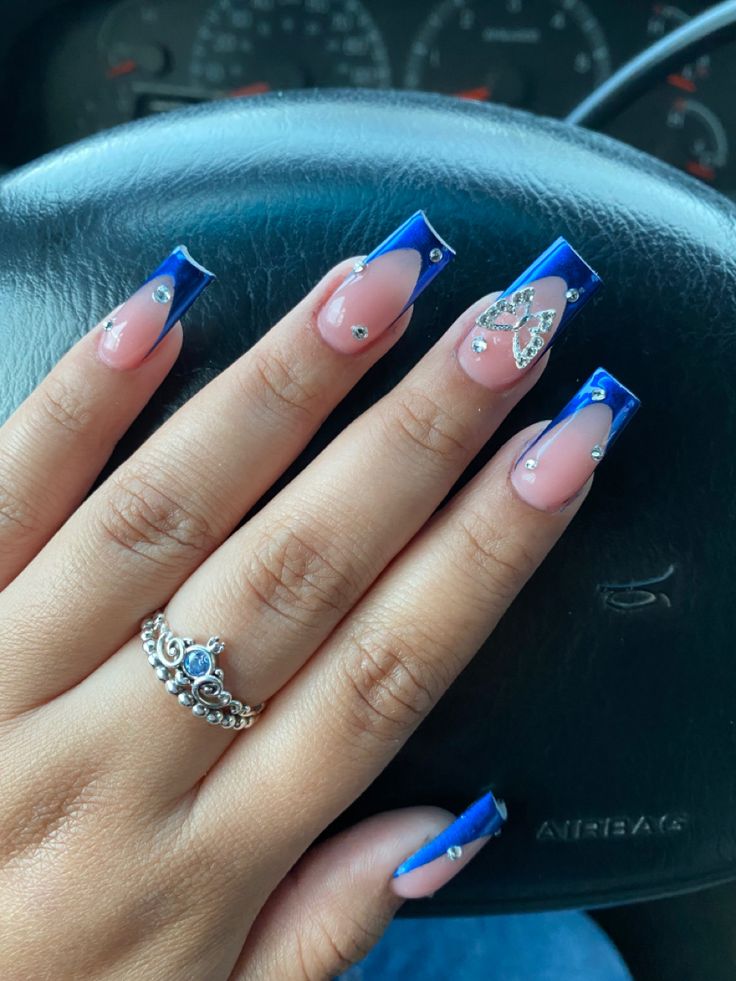 Royal Blue Nails With Initials