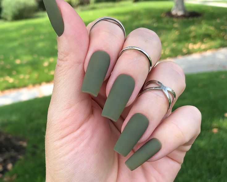 Striking Sophistication: Matte Olive Green Nails for Every Occasion.