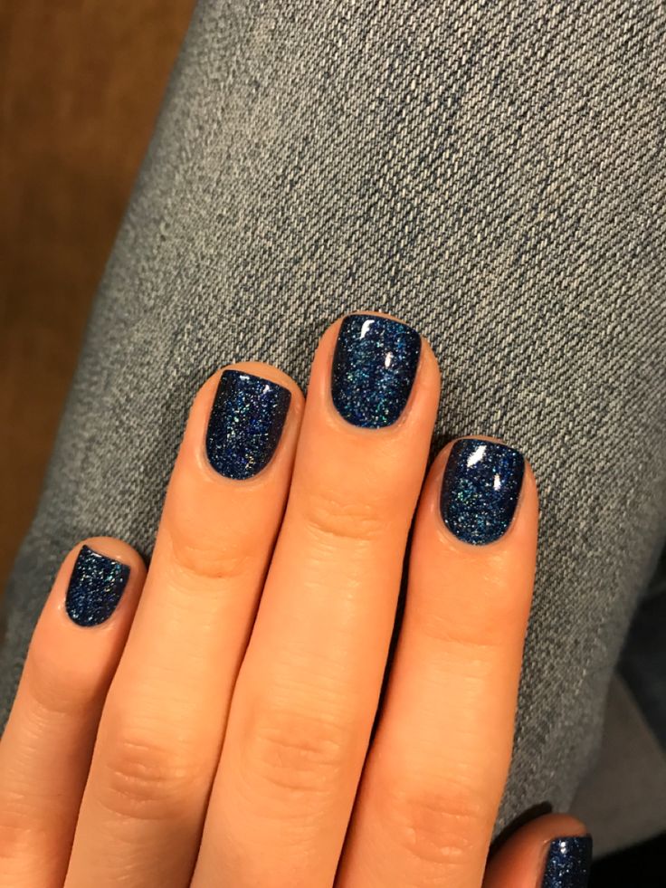 Elegant Glittering Navy Blue Nail Design for Sparkling Glamour