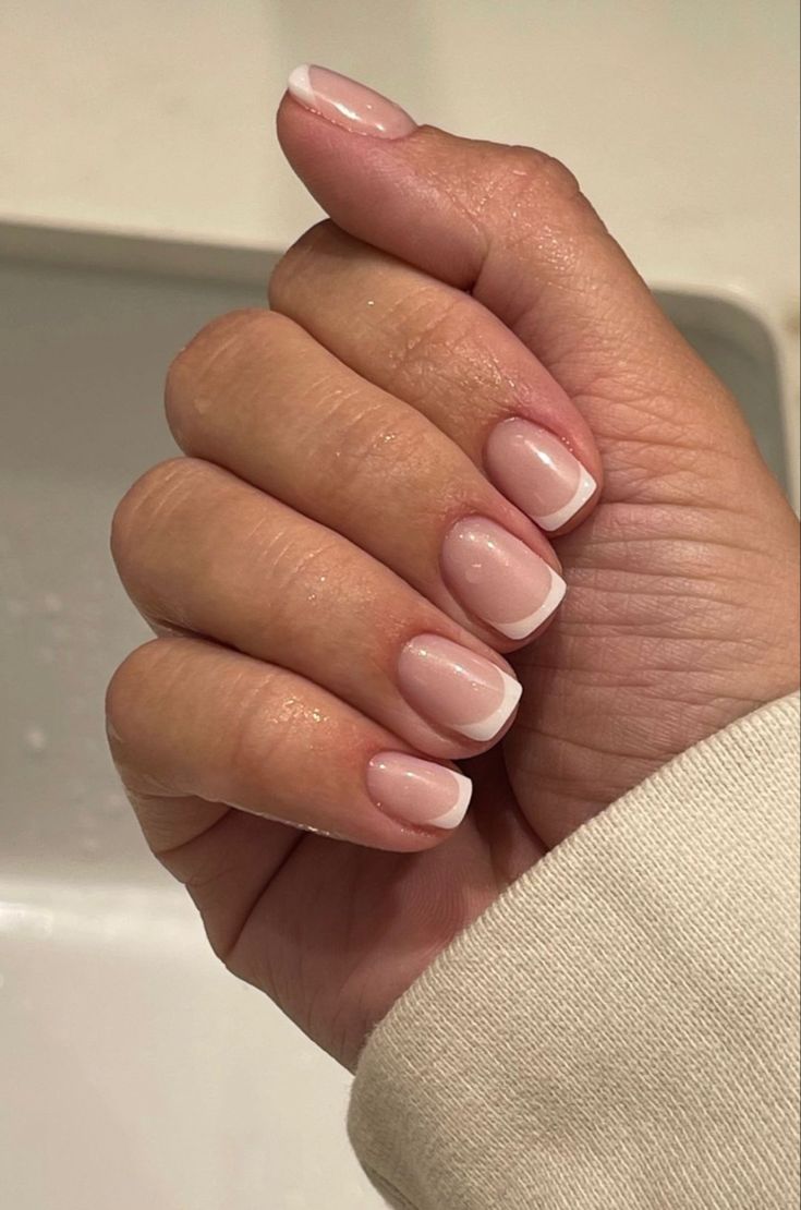 Elegant French Manicure: Soft Nude Base with Classic White Tips