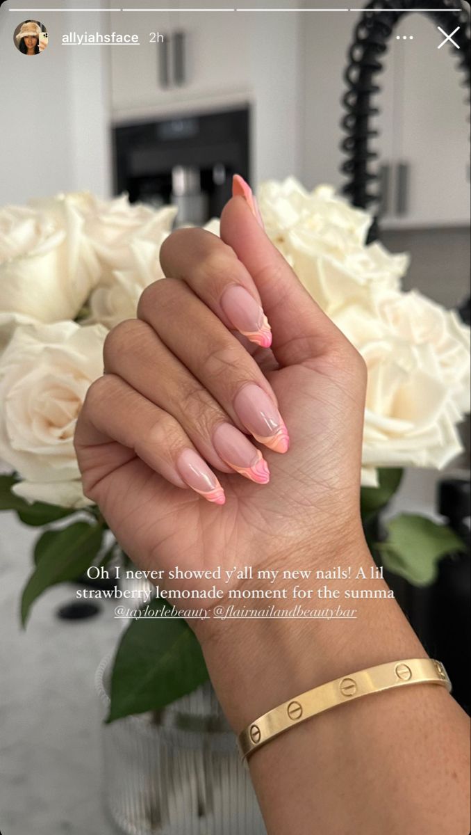 Chic Summer Nail Design: Soft Pink Base with Playful Peachy Tips