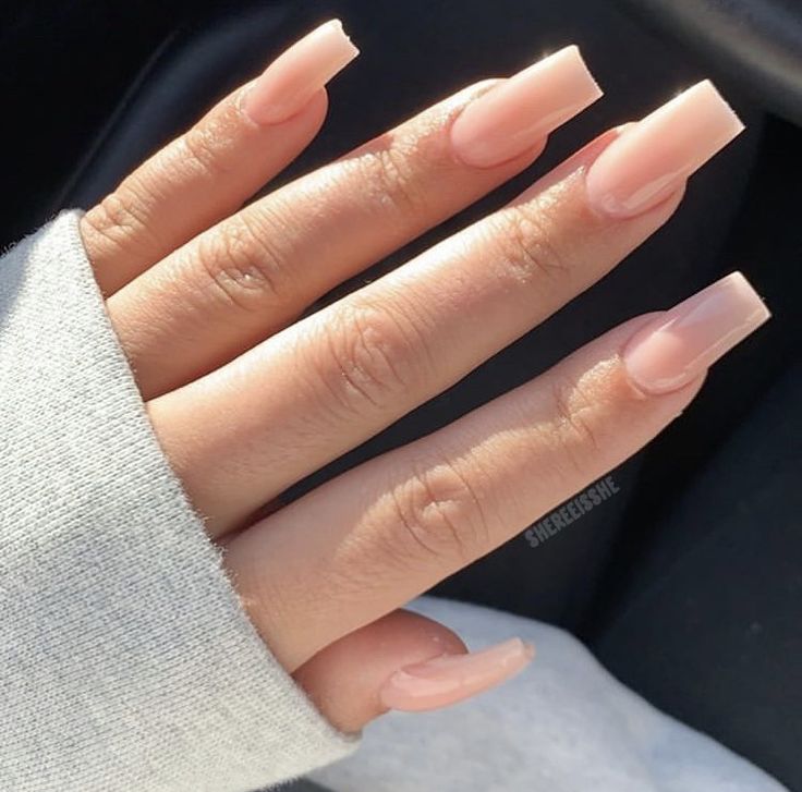 Sophisticated Elegant Nude Manicure for Any Occasion: Long Square Nails with a Soft Glossy Finish