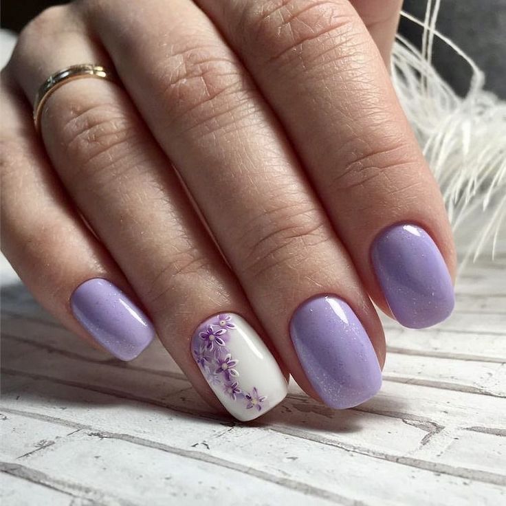 Charming Lavender Nail Design: Glossy and Matte Floral Elegance for Every Occasion.