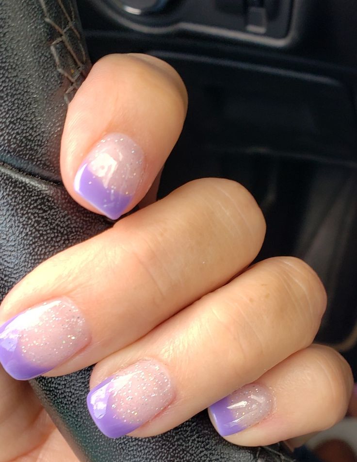 Elegant Ombre Nail Design: Sparkling Nude to Vibrant Lavender Gradient