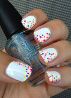 Playful Multicolored Dot Nail Design on Clean White Base