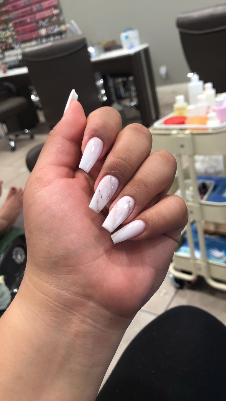 Sophisticated Ombre Long Nails with Delicate Marble Pattern.