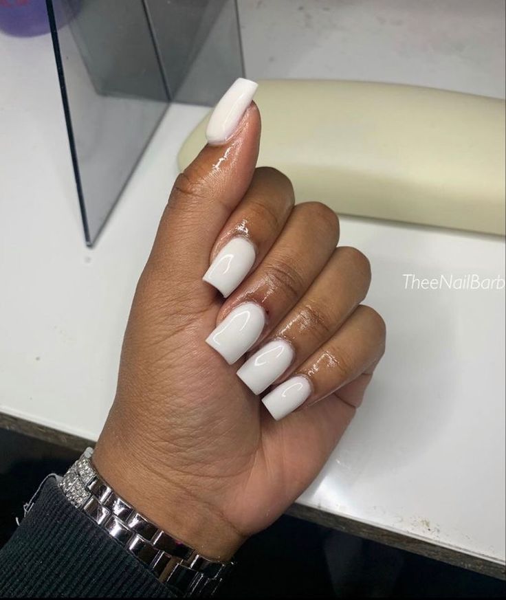 Sleek Glossy White Nails with Elegant Square Tips: A Modern Touch for Any Occasion