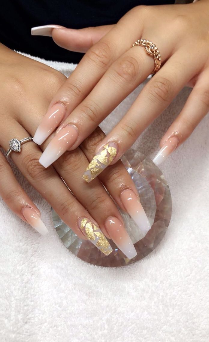 Chic Ombre and Metallic Nail Art with Glamorous Gold Accents