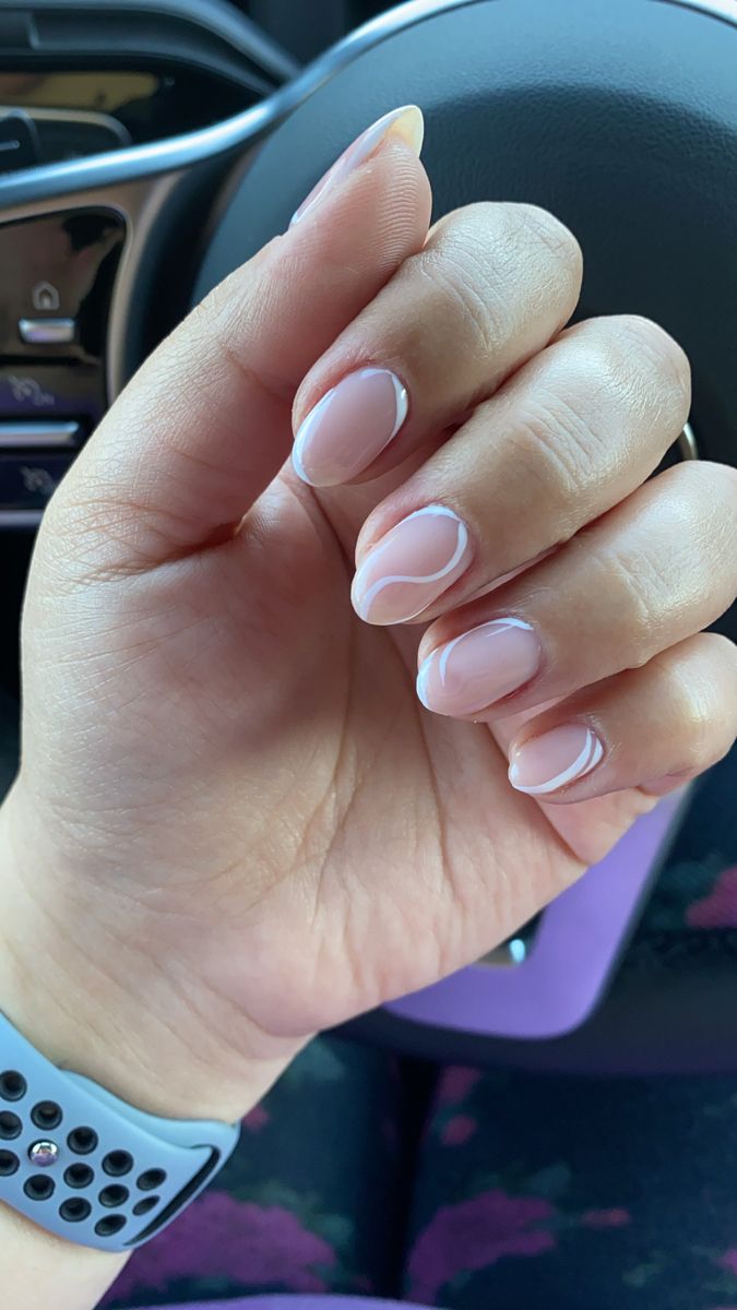 Sophisticated Minimalist Nude Nail Design with Delicate White Outlining