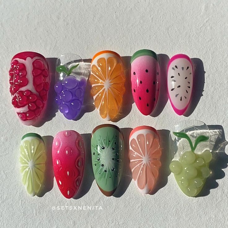 Playful Fruit-Inspired Nail Designs for a Vibrant Manicure.