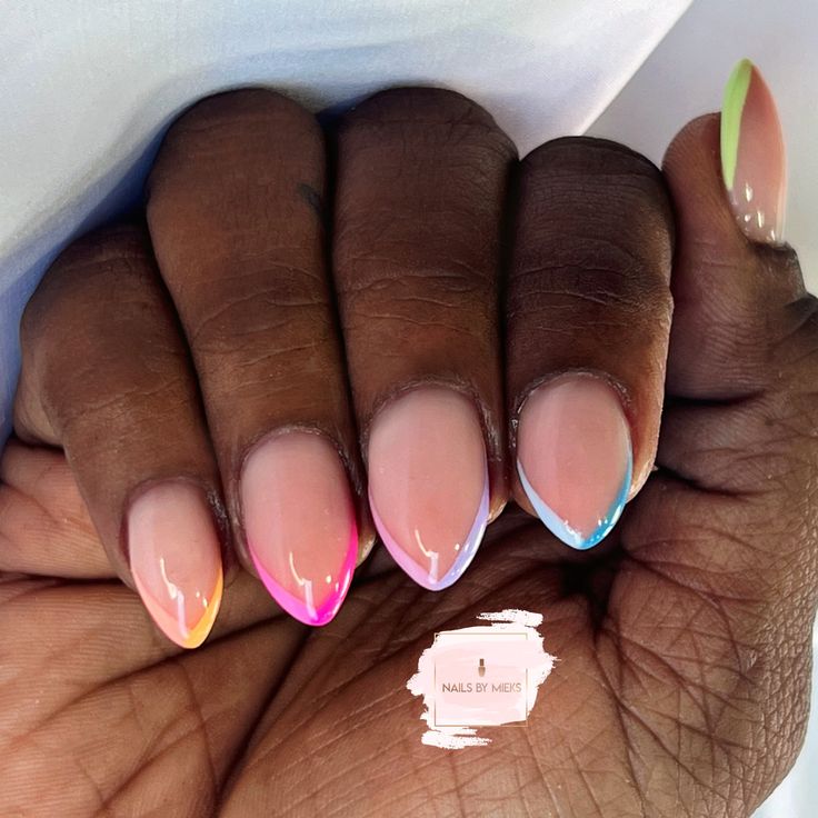 Vibrant Gradient Nail Design on a Nude Base: A Playful yet Elegant Aesthetic.