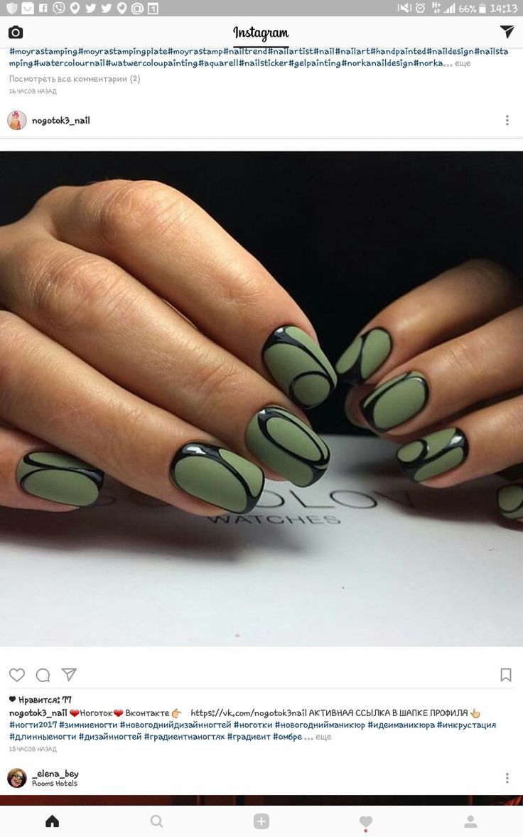 Chic Geometric Nail Design in Modern Green and Black Palette.