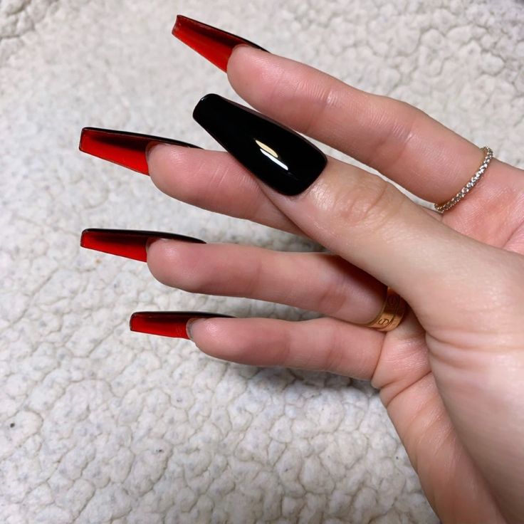 Dramatic Chic Stiletto Nail Design in Deep Red and Glossy Black