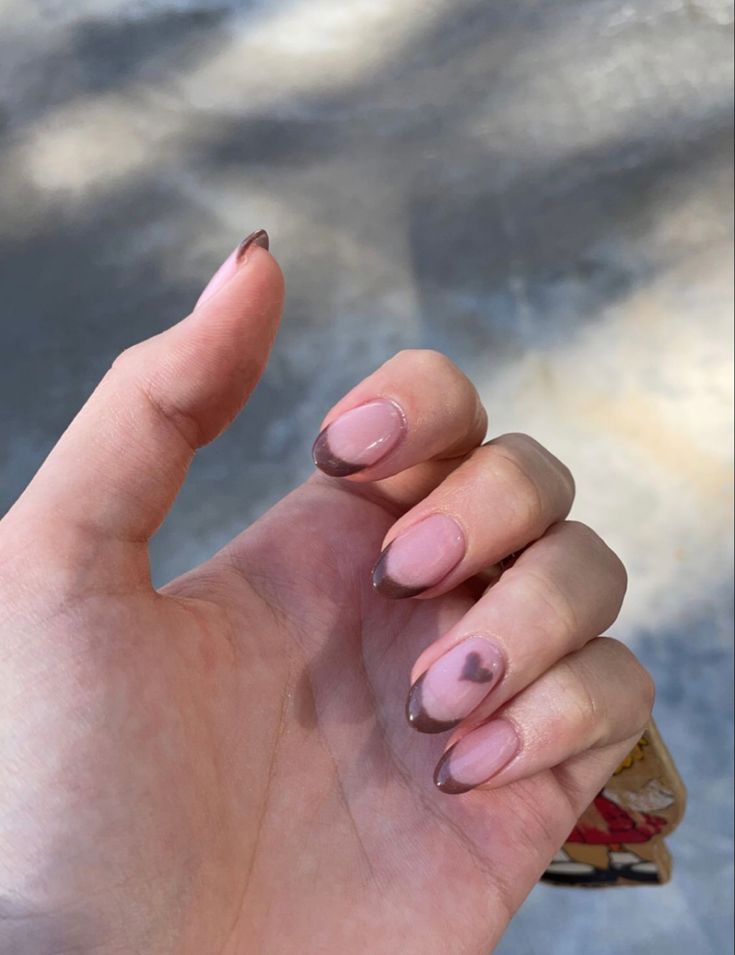 Chic Soft Pink and Chocolate Brown French Tip Nail Design.