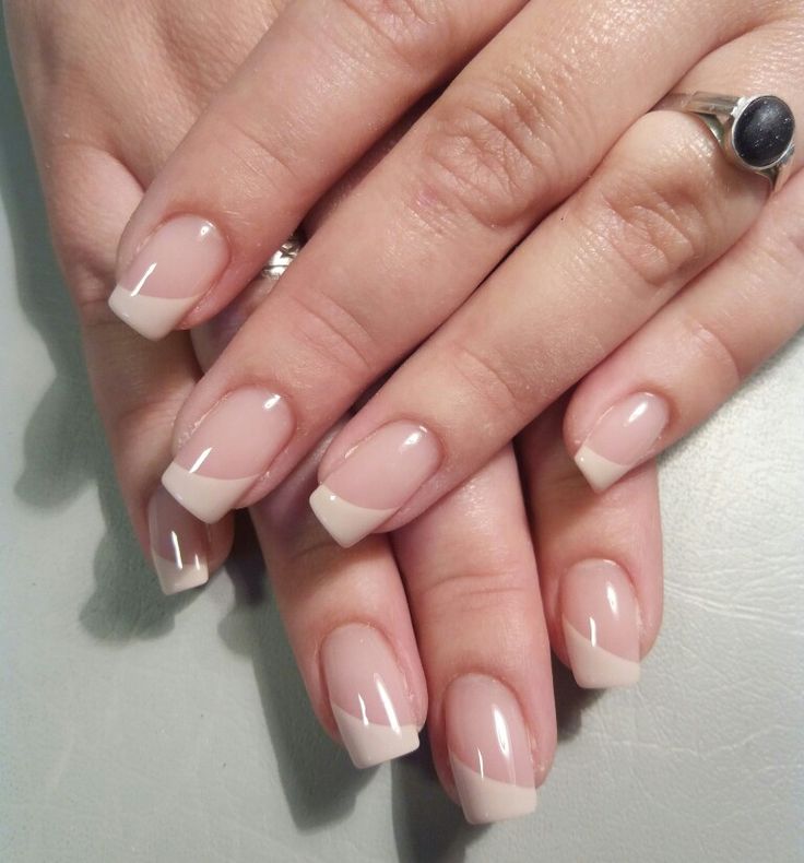 Sophisticated Elegant French Manicure with Nude and Off-White Shades.